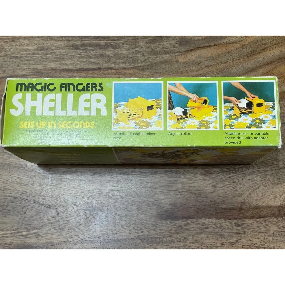 New Magic Fingers Sheller Pea Bean Huller MF5711 Yellow Vtg 1977‎ Kitchen Tool